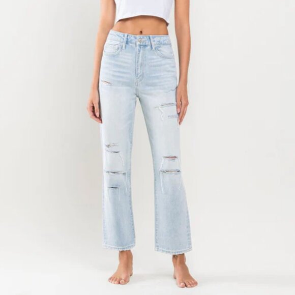 Vervet NWT High Rise Light Wash Distressed Straight Jeans, 100% Cotton - Picture 1 of 9